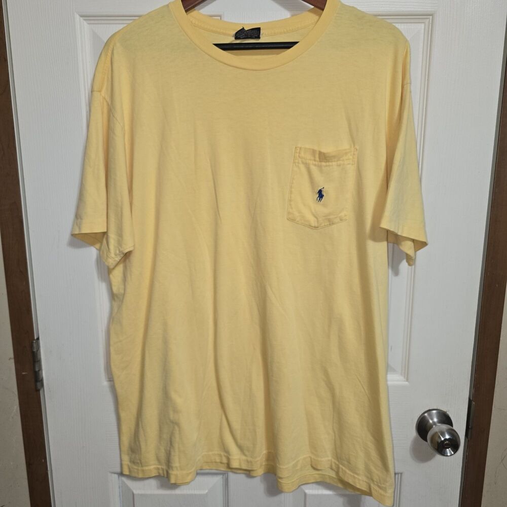 Polo Ralph Lauren Pocket T Shirt Mens Lg Yellow Pony Logo Crew Neck Cotton USA